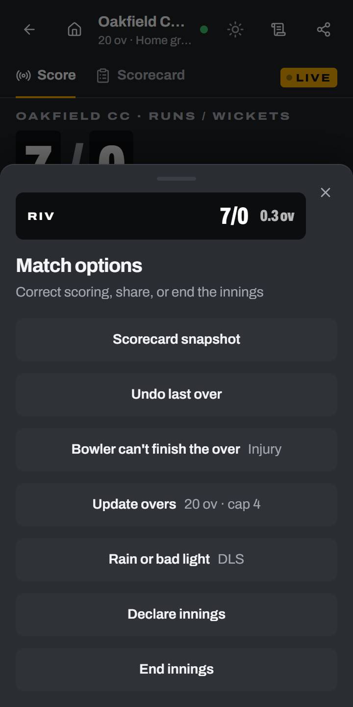 Rain or bad light sits under Match options.